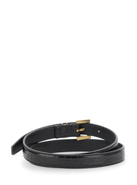 SAINT LAURENT Saint Laurent Women Thin Belt With Cassandre Detail In Black Crocodile-Embossed Leather For Women