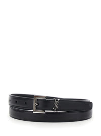 Saint Laurent Women Belt With Cassandre Plate On The Front And Square Buckle In Black Leather For Women