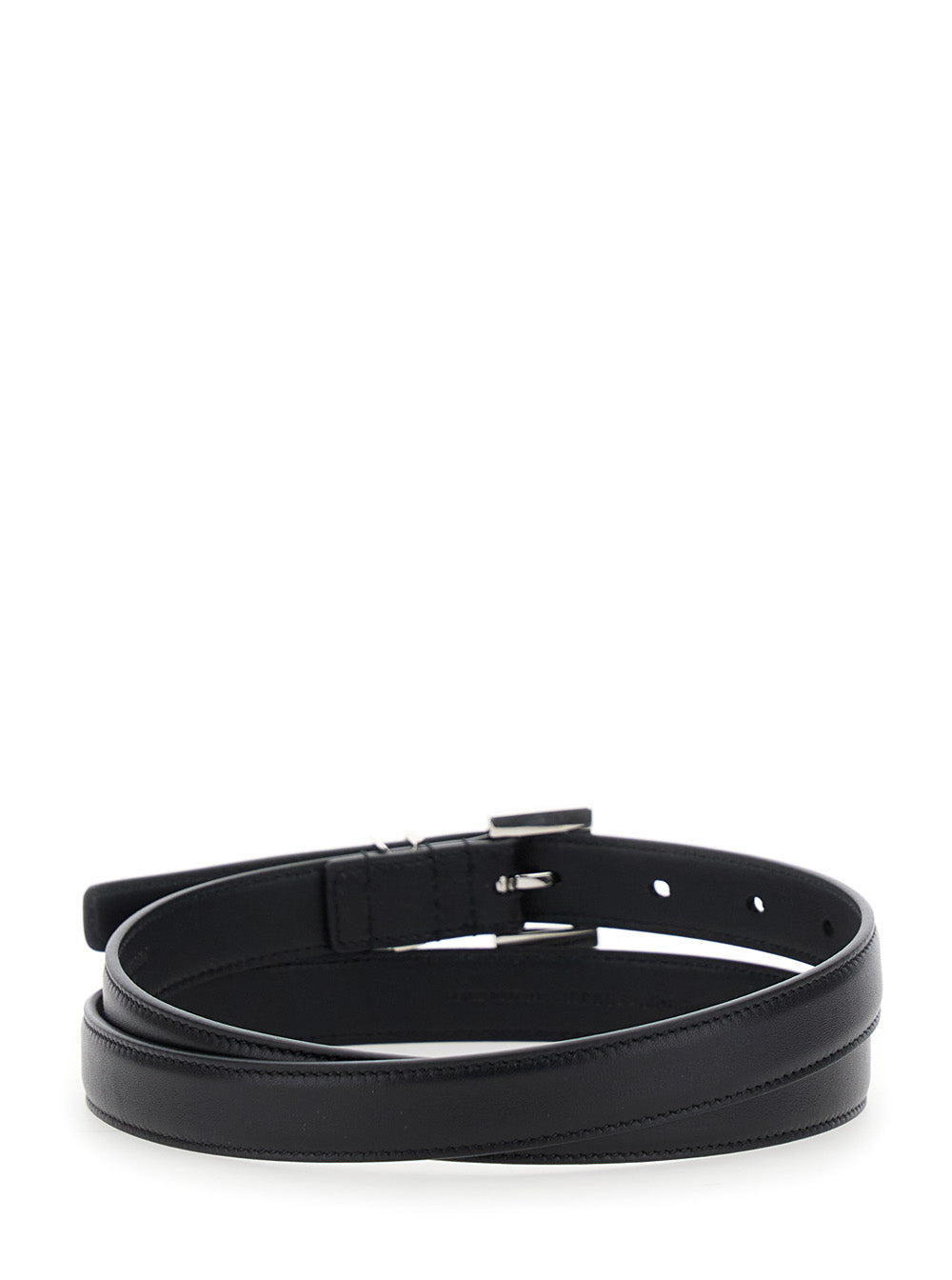 Saint Laurent Women Belt With Cassandre Plate On The Front And Square Buckle In Black Leather For Women
