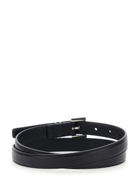 Saint Laurent Women Belt With Cassandre Plate On The Front And Square Buckle In Black Leather For Women