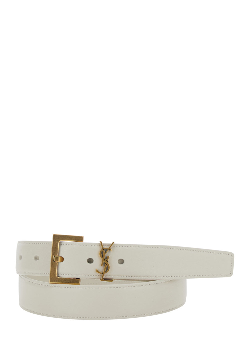 Saint Laurent Women Belt With Ysl Plate In White Leather For Women