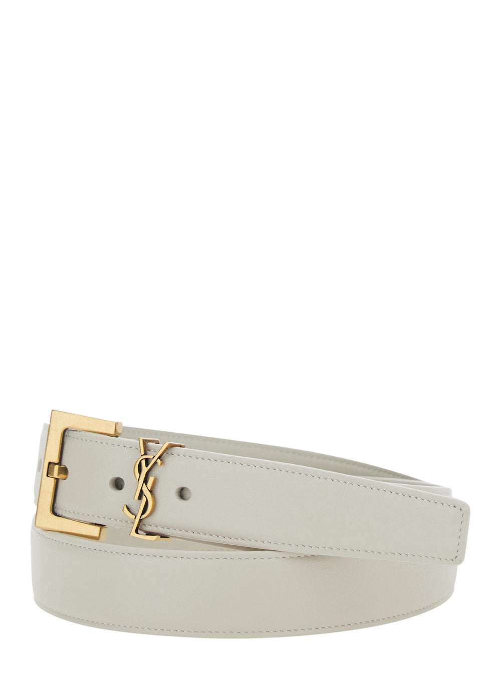 Saint Laurent Women Belt With Ysl Plate In White Leather For Women