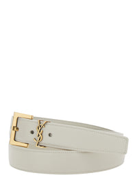 Saint Laurent Women Belt With Ysl Plate In White Leather For Women