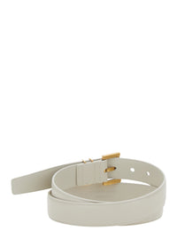 Saint Laurent Women Belt With Ysl Plate In White Leather For Women