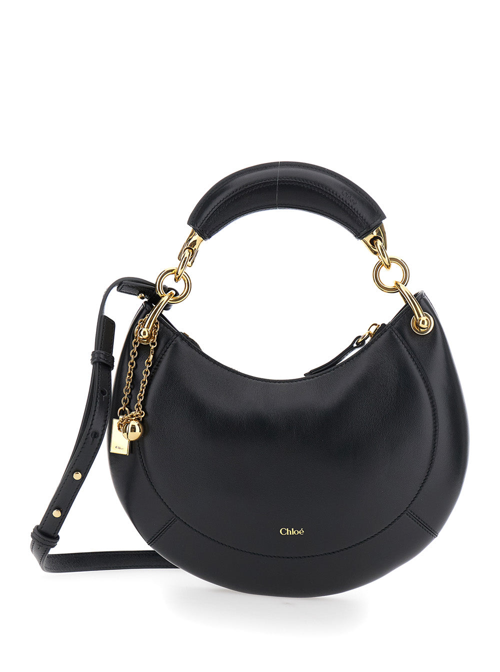 Chloé Women 'Banana' Black Handbag With Adjustable And Removable Shoulder Strap And Logo Charm On The Front In Leather For Women