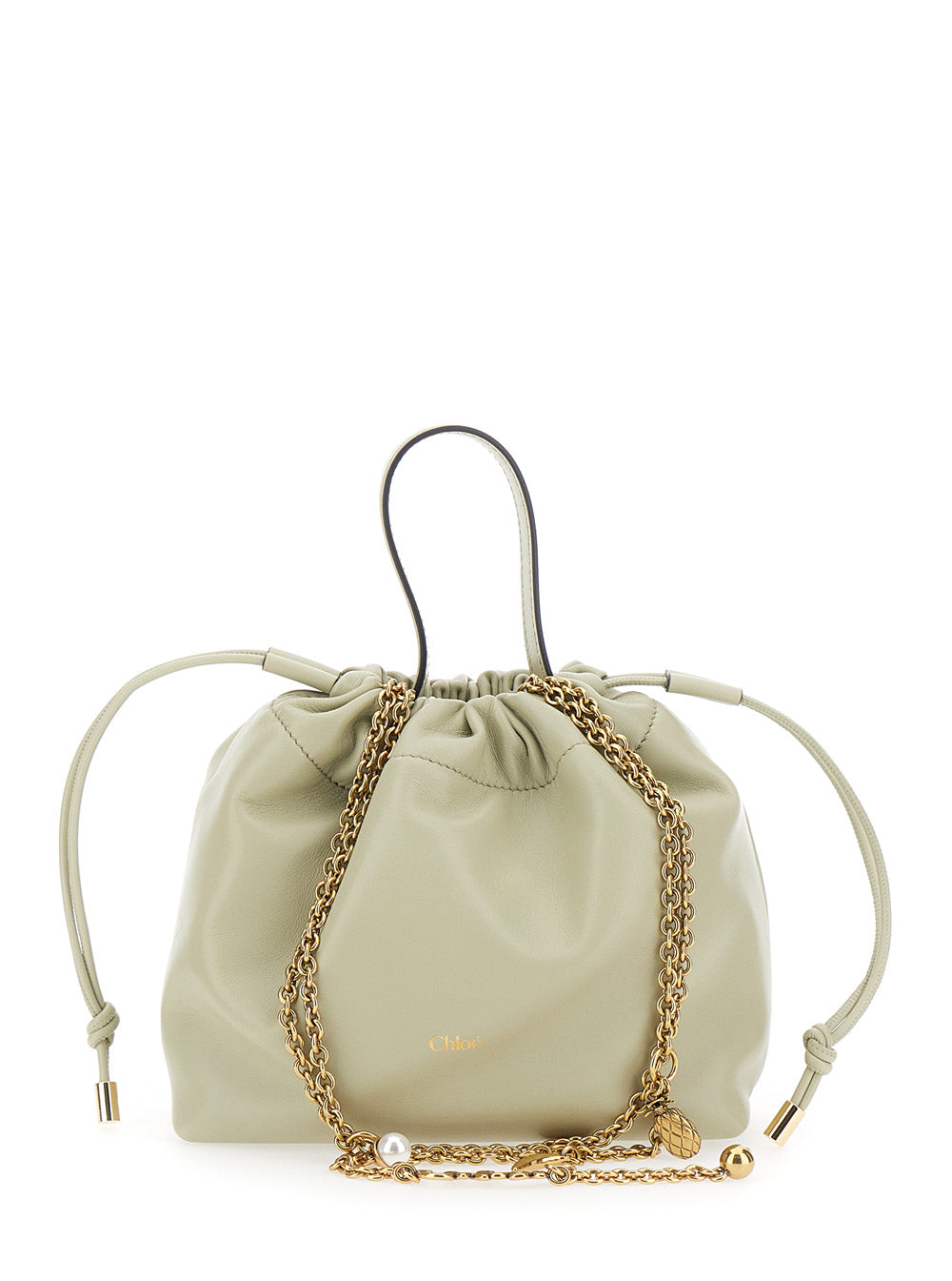 Chloé Women 'Chloe Icons' Gray Shoulder Bag With Drawstring Closure And Logo Lettering On The Front In Leather For Women
