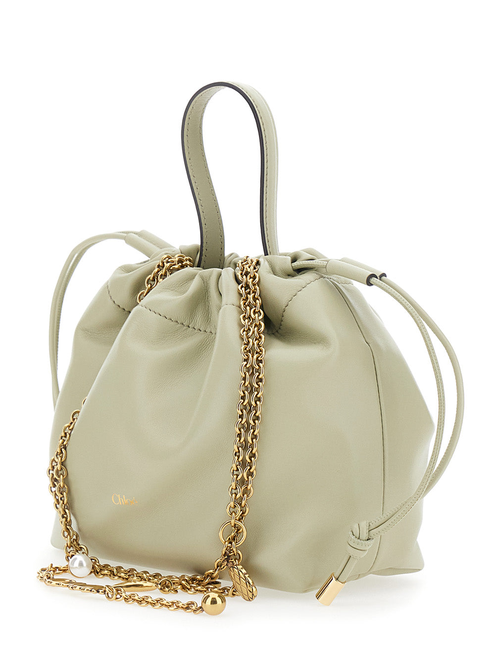 Chloé Women 'Chloe Icons' Gray Shoulder Bag With Drawstring Closure And Logo Lettering On The Front In Leather For Women