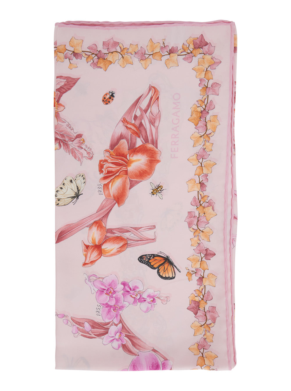 Ferragamo Women Pink Scarf With All-Over Floral Print In Silk For Women