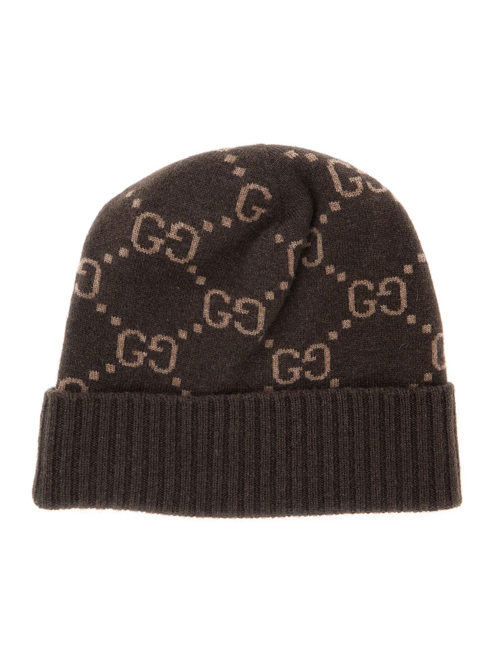 Gucci Men 'Gg Jacquard' Brown Hat With Brim And Cuff In Cashmere Men