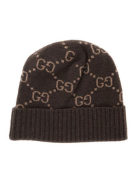 Gucci Men 'Gg Jacquard' Brown Hat With Brim And Cuff In Cashmere Men