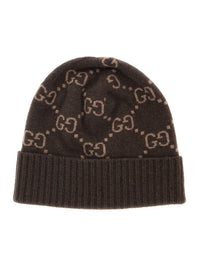 Gucci Men 'Gg Jacquard' Brown Hat With Brim And Cuff In Cashmere Men