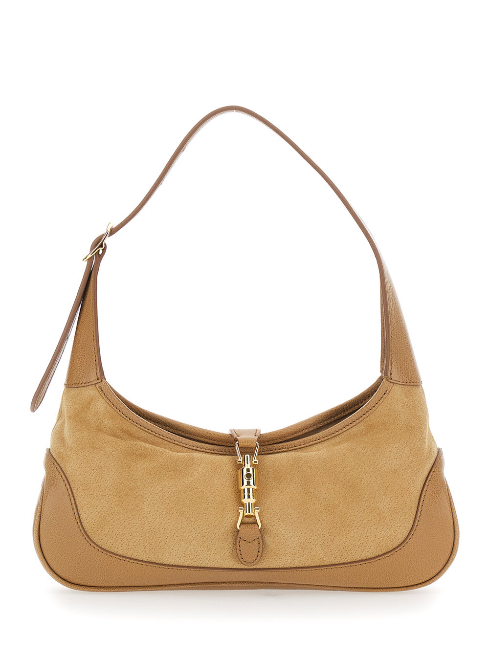 Gucci Women 'Jackie 1961' Beige Shoulder Bag With Clasp Closure And Adjustable Strap In Suede For Women