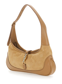 Gucci Women 'Jackie 1961' Beige Shoulder Bag With Clasp Closure And Adjustable Strap In Suede For Women
