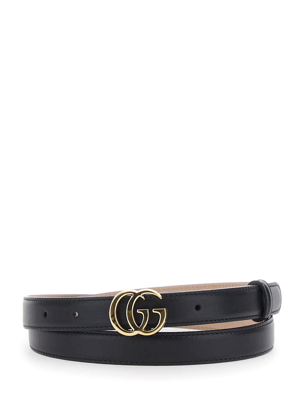 Gucci Women Black Belt With Gg Buckle On The Front In Leather For Women