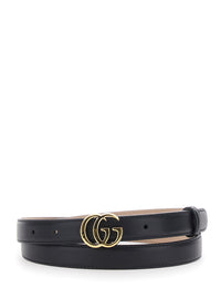Gucci Women Black Belt With Gg Buckle On The Front In Leather For Women