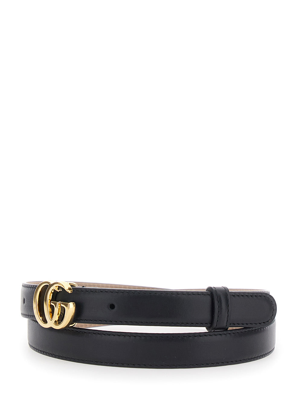 Gucci Women Black Belt With Gg Buckle On The Front In Leather For Women