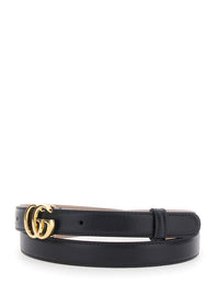Gucci Women Black Belt With Gg Buckle On The Front In Leather For Women