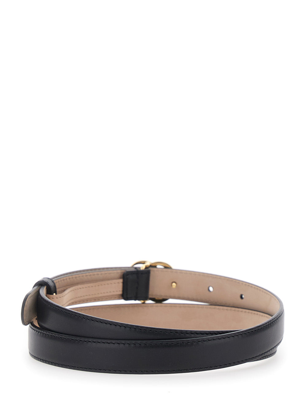 Gucci Women Black Belt With Gg Buckle On The Front In Leather For Women