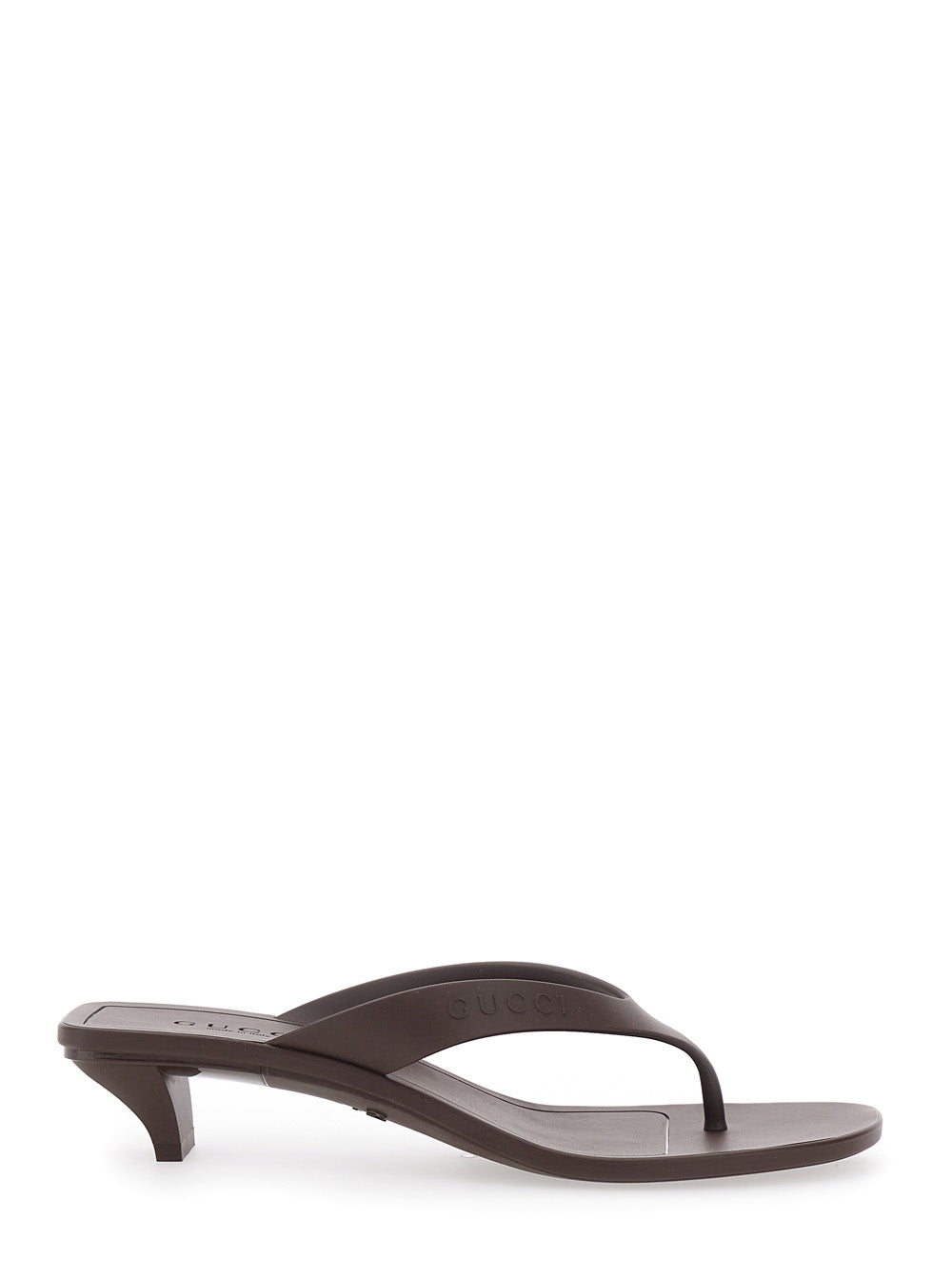 Gucci Women 'Vittoria' Brown Heeled Sandals With Embossed Logo In Rubber For Women