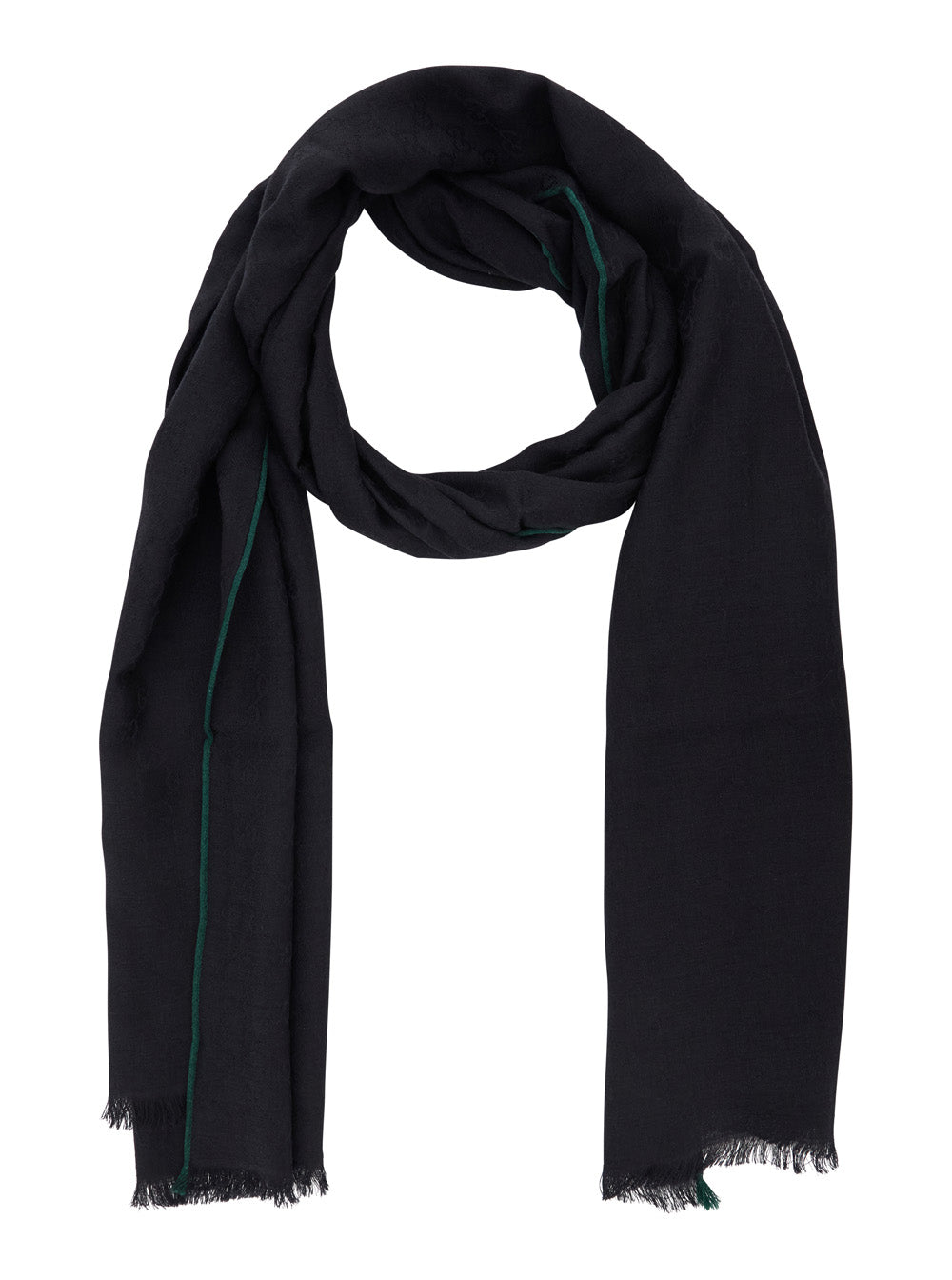 Gucci Men Black Scarf With Tone-On-Tone Gg All-Over Motif In Wool And Silk Blend For Men