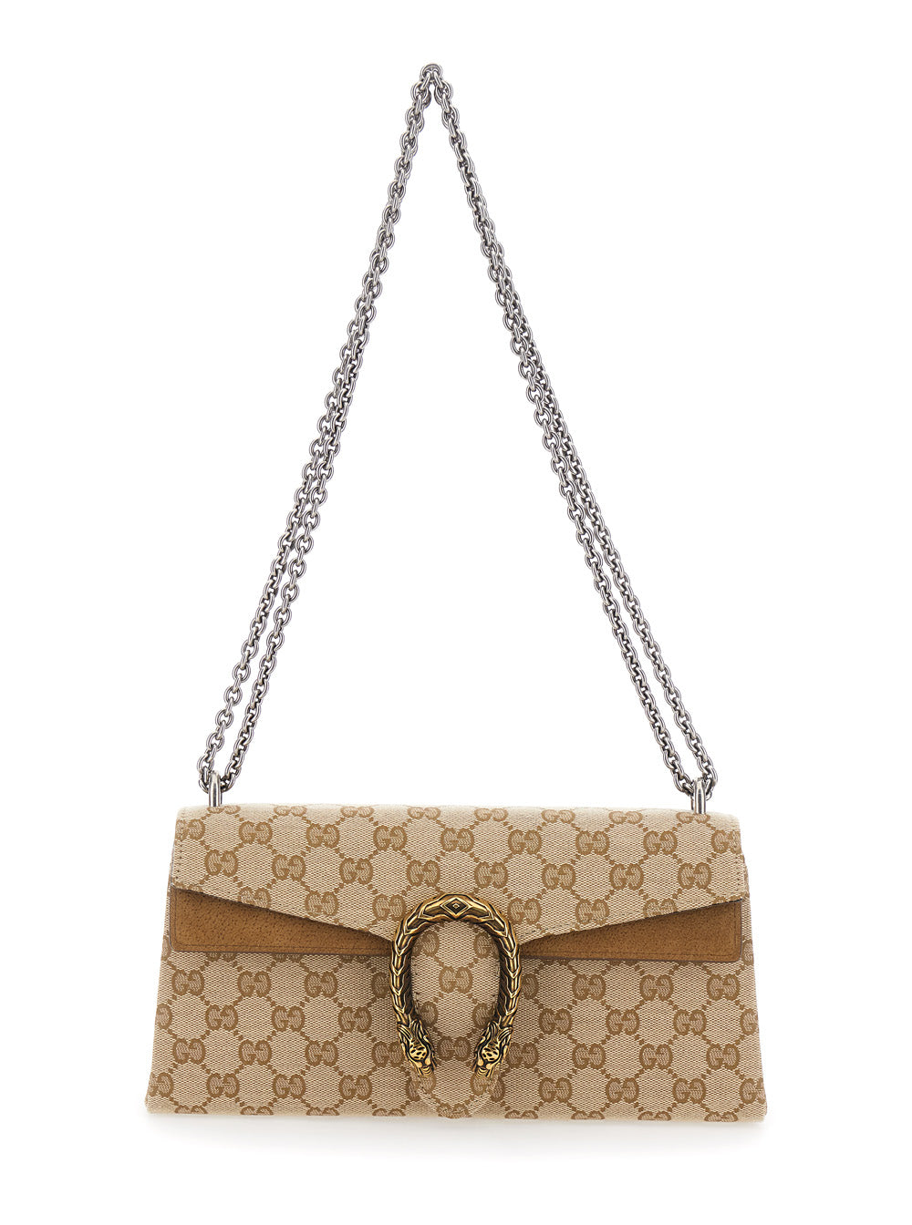 Gucci Women 'Dionysius' Beige Shoulder Bag With Metal Plate On The Front And All-Over Gg Motif In Fabric Women