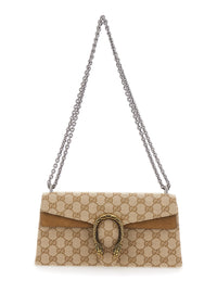 Gucci Women 'Dionysius' Beige Shoulder Bag With Metal Plate On The Front And All-Over Gg Motif In Fabric Women