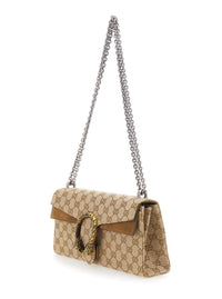 Gucci Women 'Dionysius' Beige Shoulder Bag With Metal Plate On The Front And All-Over Gg Motif In Fabric Women