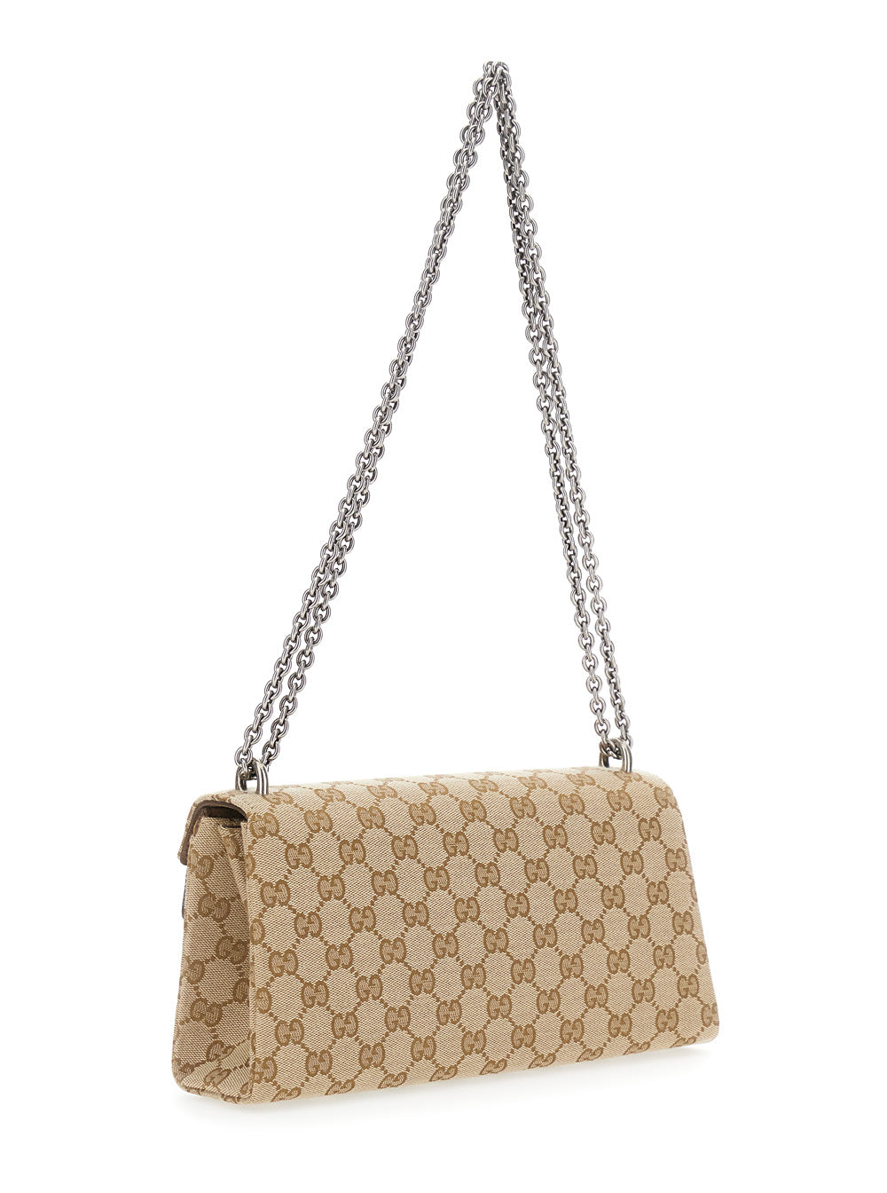 Gucci Women 'Dionysius' Beige Shoulder Bag With Metal Plate On The Front And All-Over Gg Motif In Fabric Women