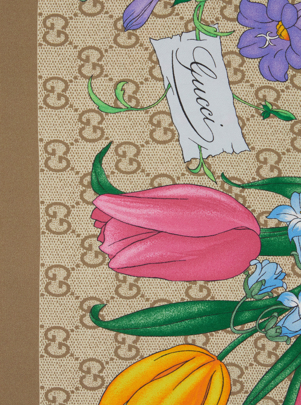 Gucci Women Beige Scarf With Floral And All-Over Gg Print In Silk Twill For Women