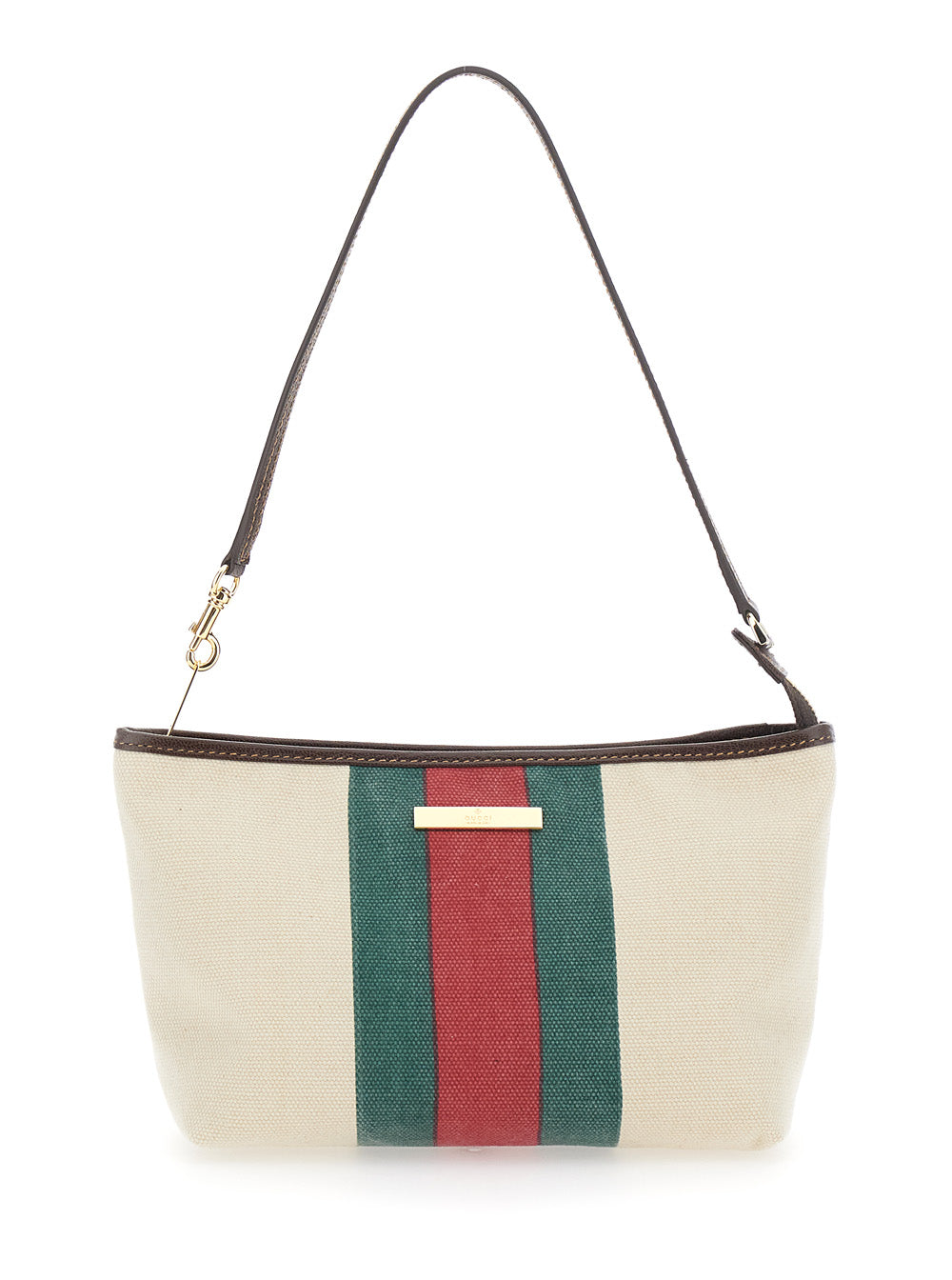 Gucci Women White Shoulder Bag With Web Detail And Logo Plaque In Fabric For Women