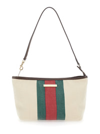Gucci Women White Shoulder Bag With Web Detail And Logo Plaque In Fabric For Women