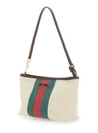 Gucci Women White Shoulder Bag With Web Detail And Logo Plaque In Fabric For Women
