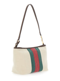 Gucci Women White Shoulder Bag With Web Detail And Logo Plaque In Fabric For Women