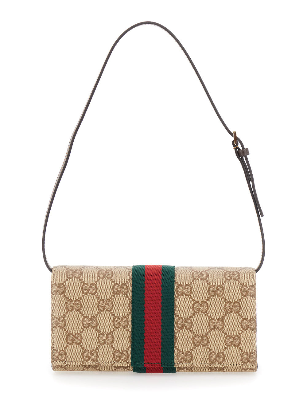 Gucci Women Beige Crossbody Bag With An All-Over Gg Pattern And Web Detail In Fabric Women