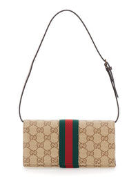 Gucci Women Beige Crossbody Bag With An All-Over Gg Pattern And Web Detail In Fabric Women