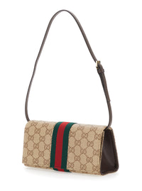 Gucci Women Beige Crossbody Bag With An All-Over Gg Pattern And Web Detail In Fabric Women