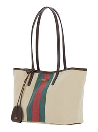 Gucci Women 'Essence' White Tote Bag With Logo Plate On The Front And Web Stripe In Leather For Women