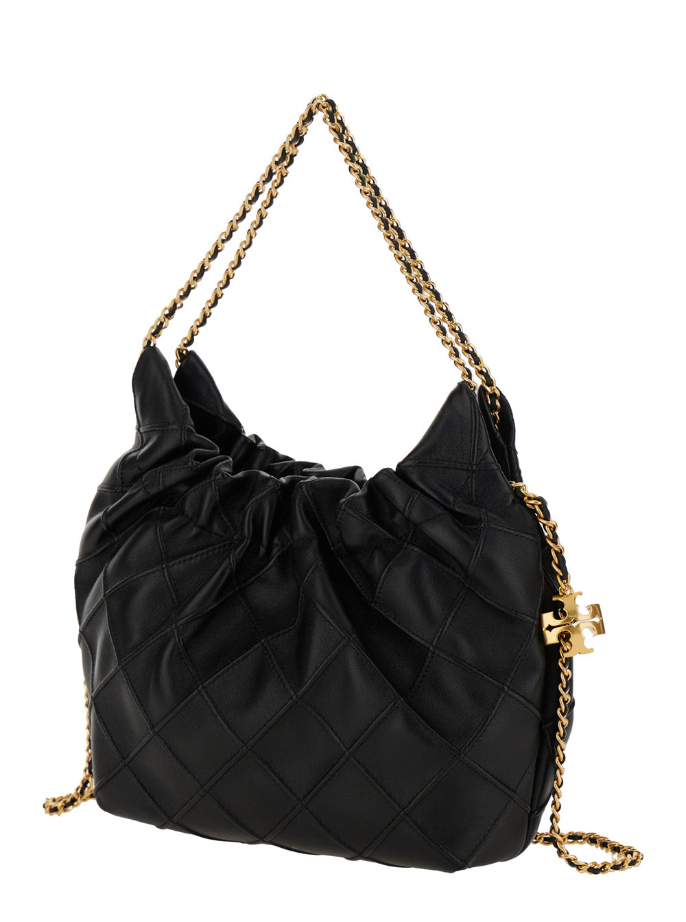 TORY BURCH Tory Burch Women Shoulder Bag 'Fleming' With Chain Strap And Double T Motif In Grained Black Leather For Women