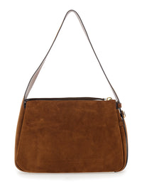 TORY BURCH Tory Burch Women Shoulder Bag 'Romy' With Adjustable Strap In Grained Brown Leather