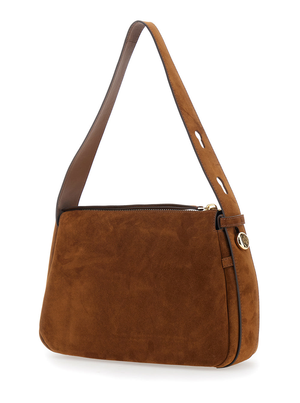 TORY BURCH Tory Burch Women Shoulder Bag 'Romy' With Adjustable Strap In Grained Brown Leather