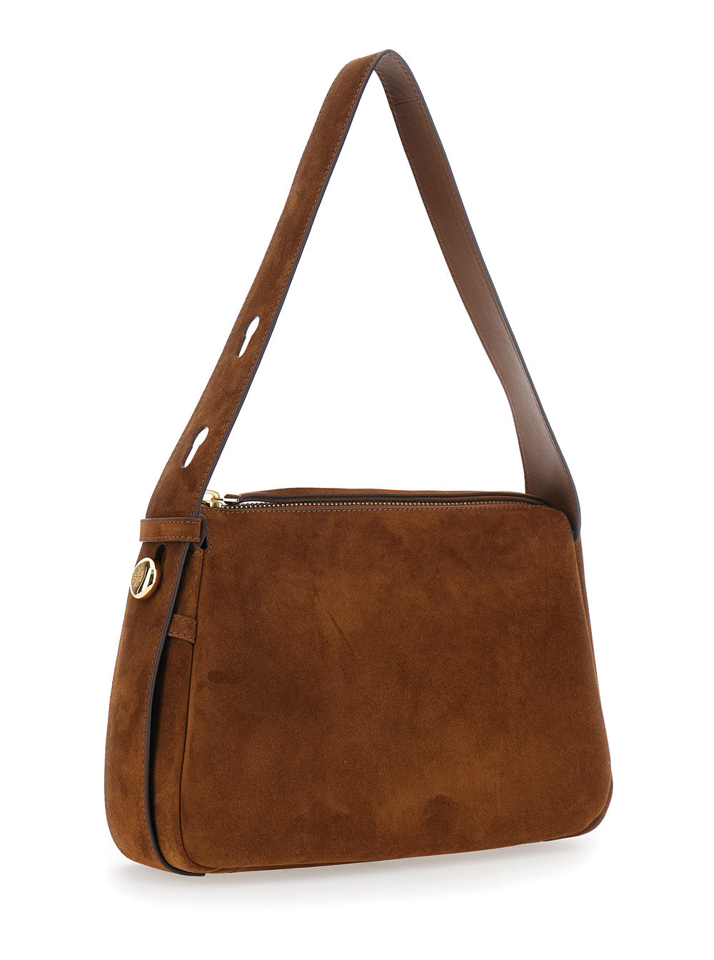 TORY BURCH Tory Burch Women Shoulder Bag 'Romy' With Adjustable Strap In Grained Brown Leather