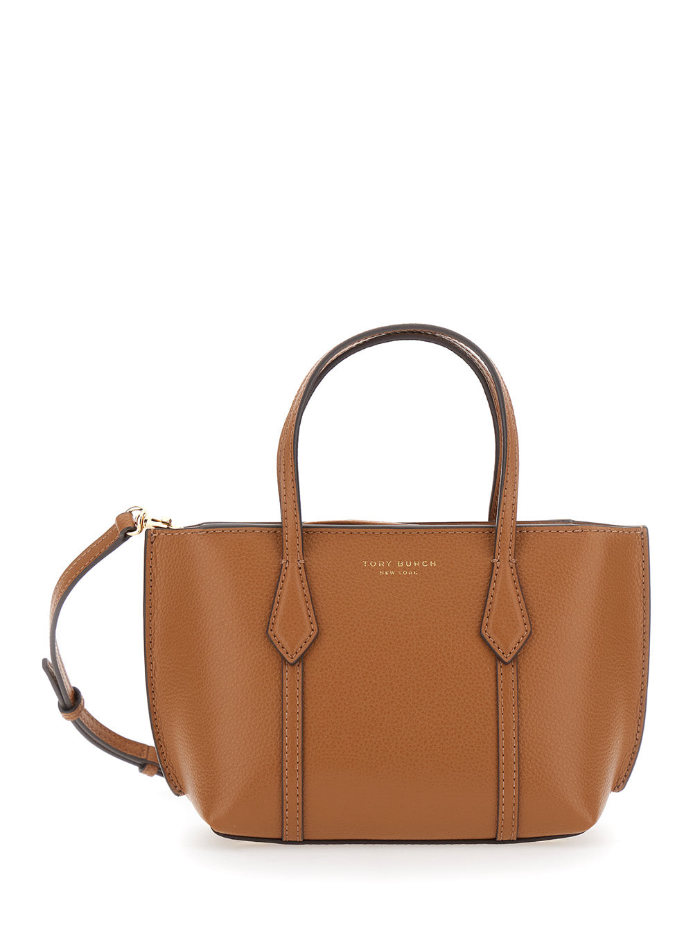 TORY BURCH Tory Burch Women Handbag 'Perry' With Adjustable And Removable Shoulder Strap And Embossed Logo Lettering On The Front In Grained Brown Leather For Women