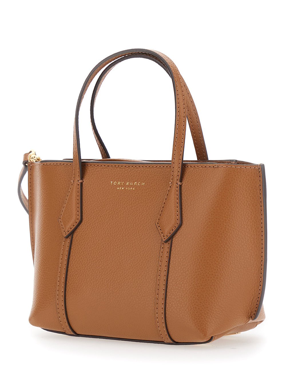 TORY BURCH Tory Burch Women Handbag 'Perry' With Adjustable And Removable Shoulder Strap And Embossed Logo Lettering On The Front In Grained Brown Leather For Women
