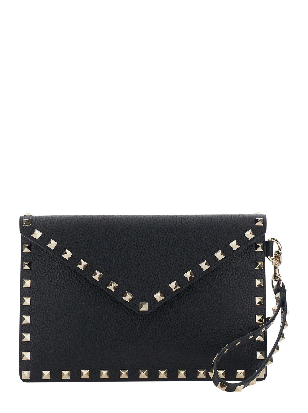 Valentino Garavani Women Black Clutch With Removable Wrist Strap And Rockstud Decoration In Leather For Women