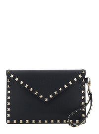 Valentino Garavani Women Black Clutch With Removable Wrist Strap And Rockstud Decoration In Leather For Women