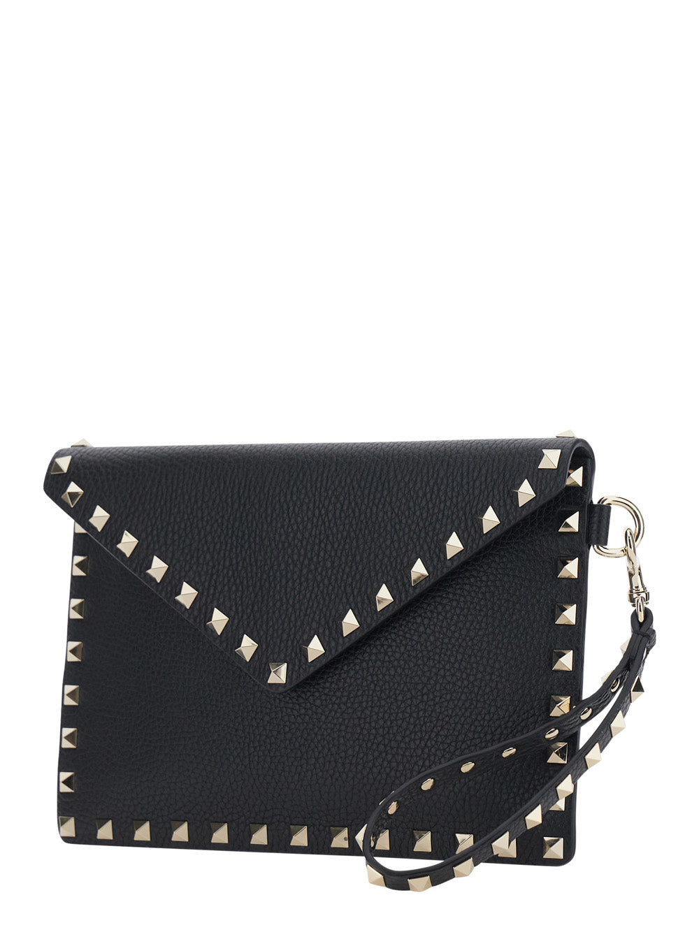 Valentino Garavani Women Black Clutch With Removable Wrist Strap And Rockstud Decoration In Leather For Women