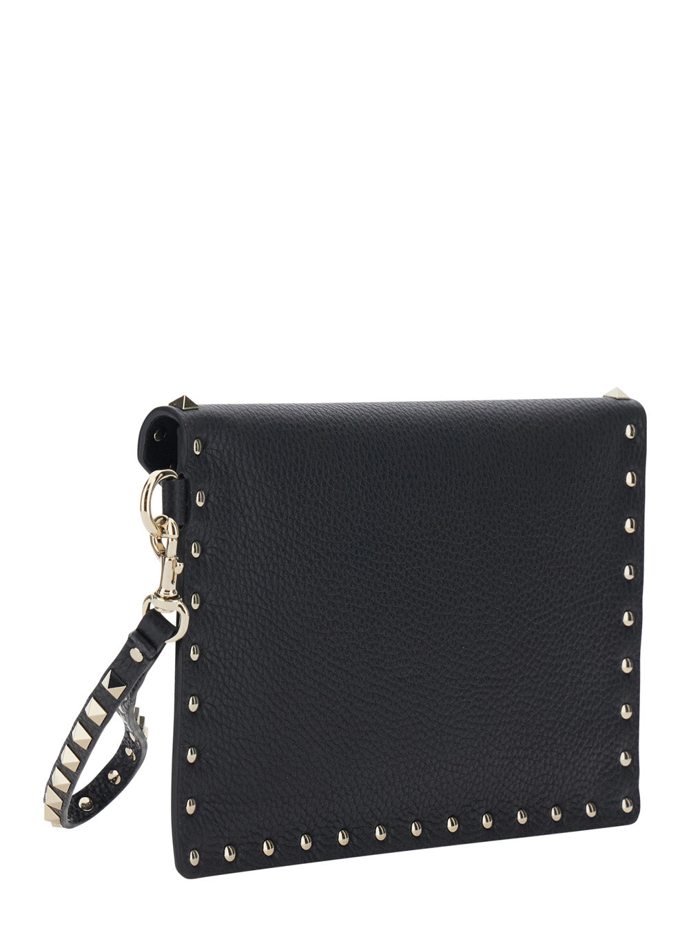 Valentino Garavani Women Black Clutch With Removable Wrist Strap And Rockstud Decoration In Leather For Women