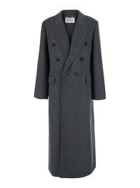 Victoria Beckham Women Grey Coat With Wide Notched Revers And Belt On The Back In Wool And Cashmere For Women
