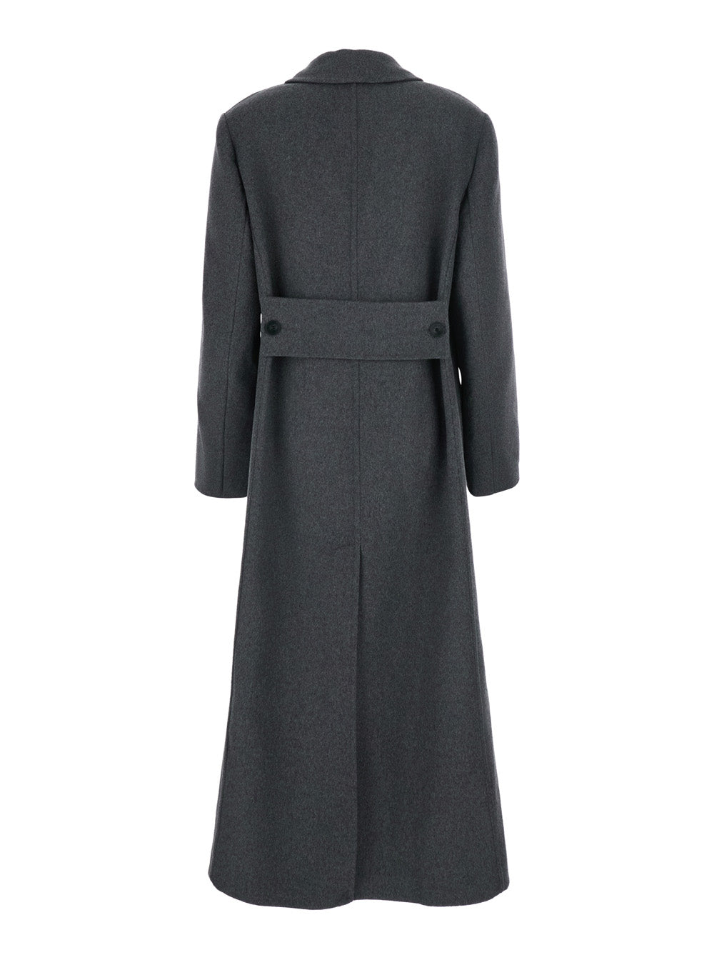 Victoria Beckham Women Grey Coat With Wide Notched Revers And Belt On The Back In Wool And Cashmere For Women