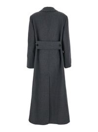 Victoria Beckham Women Grey Coat With Wide Notched Revers And Belt On The Back In Wool And Cashmere For Women